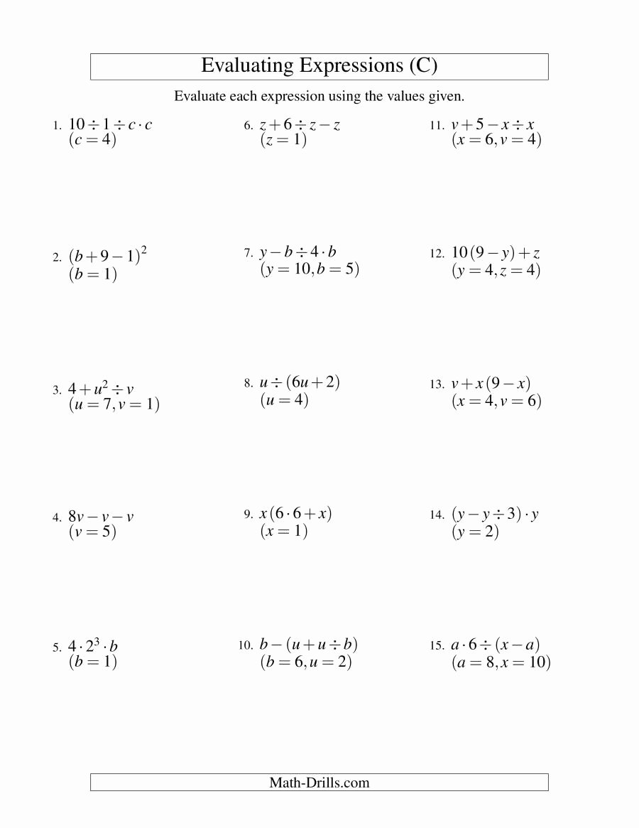 Evaluating Algebraic Expressions Worksheet Pdf Elegant Evaluating Three Step Algebraic Expressions with Two