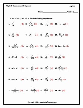 Evaluating Algebraic Expressions Worksheet Pdf Inspirational Evaluating Algebraic Expressions with Exponents Sudoku by