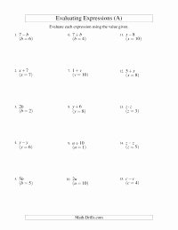 Evaluating Algebraic Expressions Worksheet Pdf Lovely Algebra Worksheets