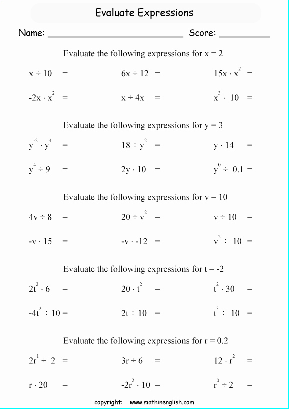 Evaluating Algebraic Expressions Worksheet Pdf Lovely Evaluate these Expressions Given the Values Of the