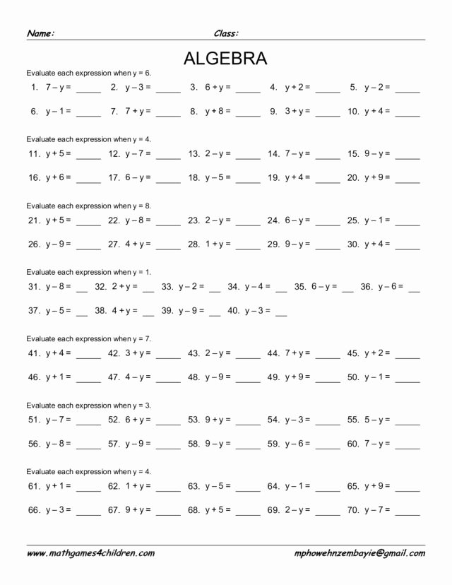 Evaluating Algebraic Expressions Worksheet Pdf Luxury Algebra Evaluate Each Expression Worksheet for 6th 8th