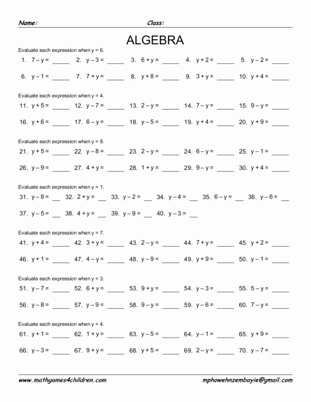 Evaluating Functions Worksheet Algebra 1 Inspirational Algebra Evaluate Each Expression Worksheet for 6th 8th