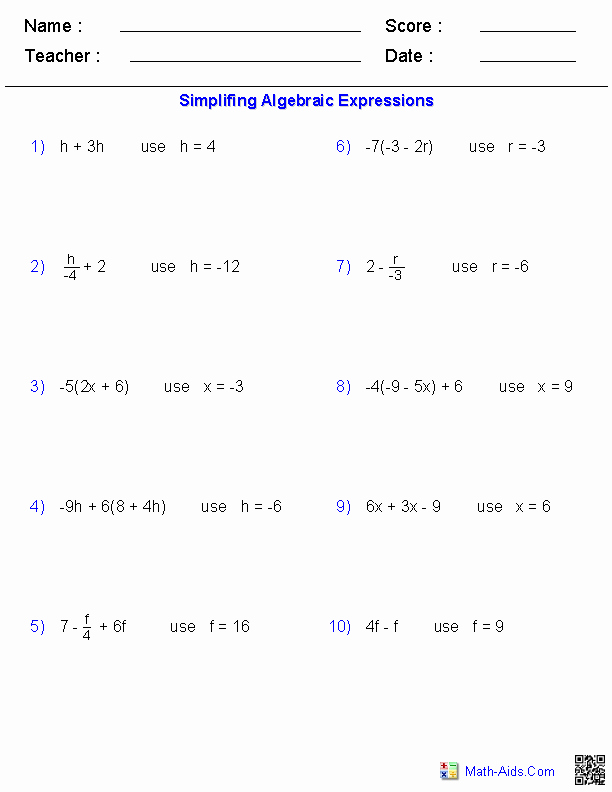 Evaluating Functions Worksheet Algebra 1 New Evaluating E Variable Worksheets