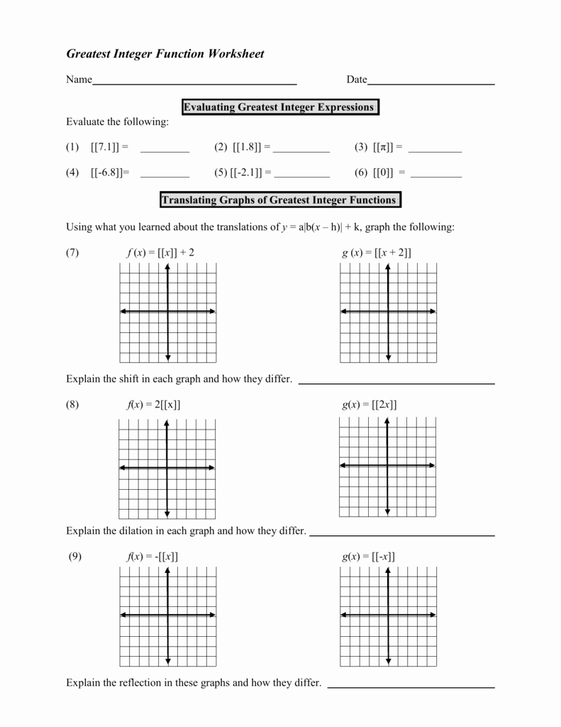 Evaluating Functions Worksheet Pdf Beautiful Greatest Integer Function Worksheet with Answers