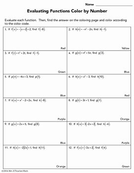 Evaluating Functions Worksheet Pdf Unique Evaluating Functions Color by Number by Mrs E Teaches Math
