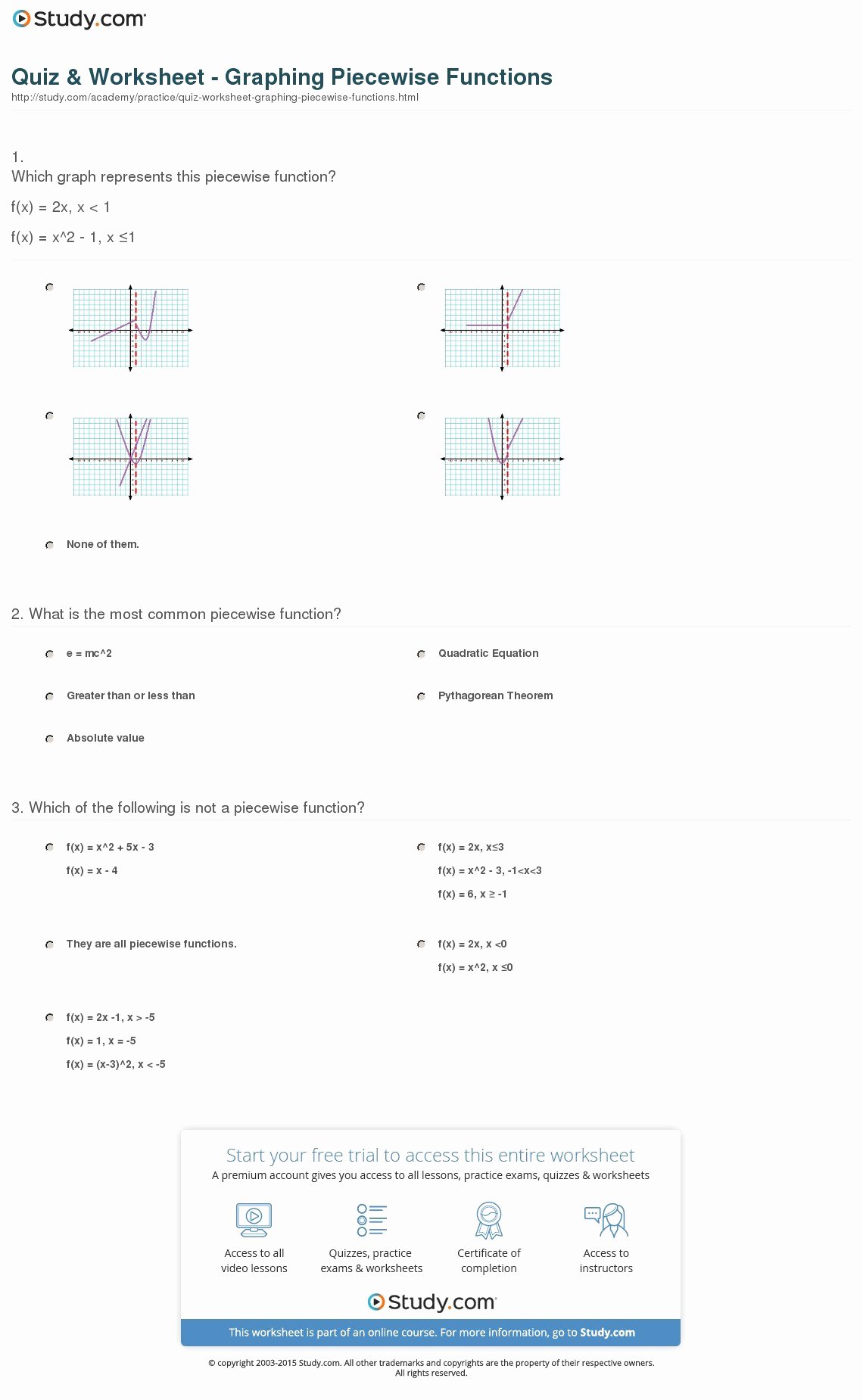 Evaluating Piecewise Functions Worksheet