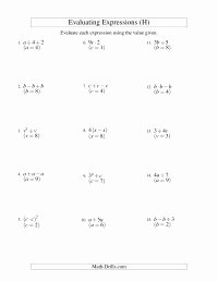 Evaluating Variable Expressions Worksheet Best Of Evaluating Two Step Algebraic Expressions with E