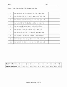 Evaluating Variable Expressions Worksheet Best Of Evaluating Variable Expressions Worksheet for 7th 9th