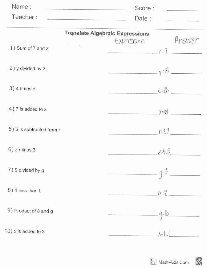 Evaluating Variable Expressions Worksheet Elegant Evaluating Algebraic Expressions Worksheets