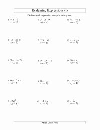 Evaluating Variable Expressions Worksheet Elegant Evaluating Two Step Algebraic Expressions with E