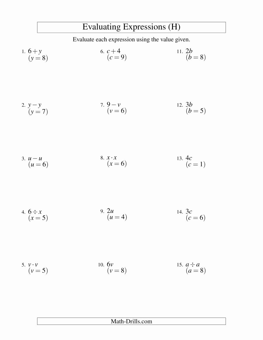 50 Evaluating Variable Expressions Worksheet