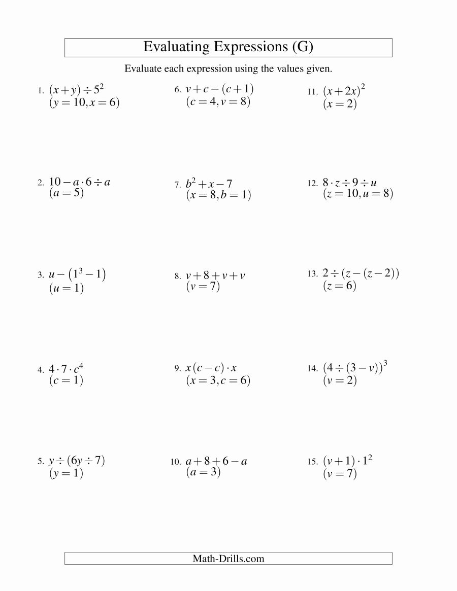 Evaluating Variable Expressions Worksheet Luxury Evaluating Three Step Algebraic Expressions with Two