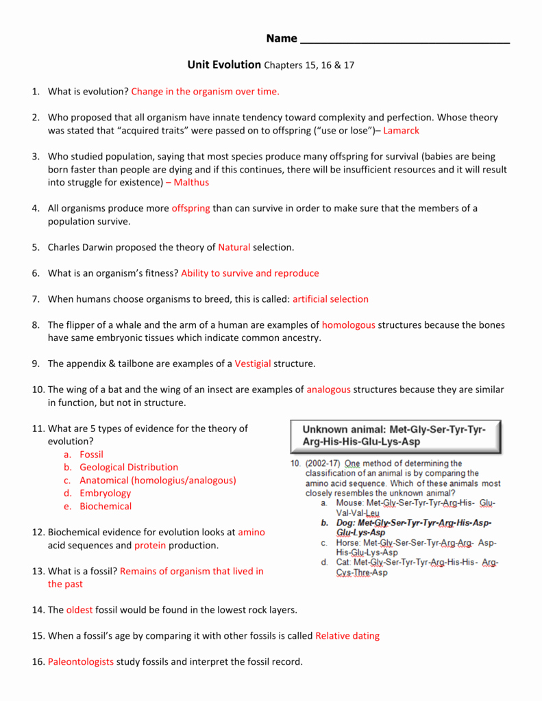 Evidence Of Evolution Worksheet Answers New Biochemical Evidence for Evolution Worksheet the Best