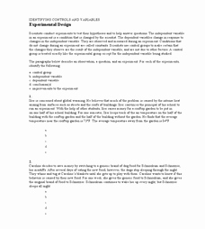 Experimental Design Worksheet Answers Inspirational Identifying Controls and Variables 6th 12th Grade