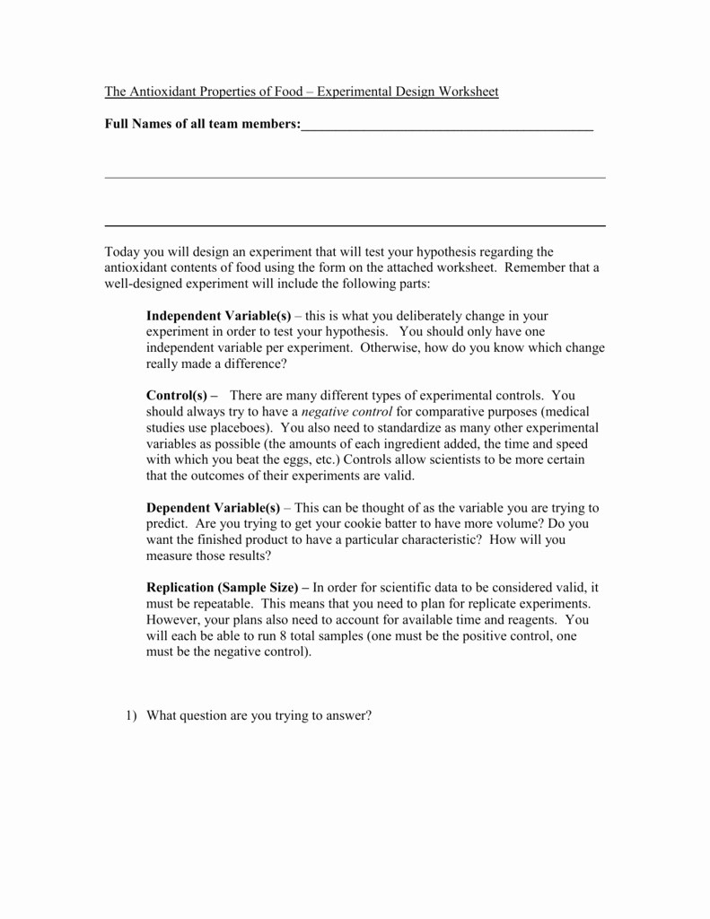 Experimental Design Worksheet Answers Unique Design An Experiment Worksheet