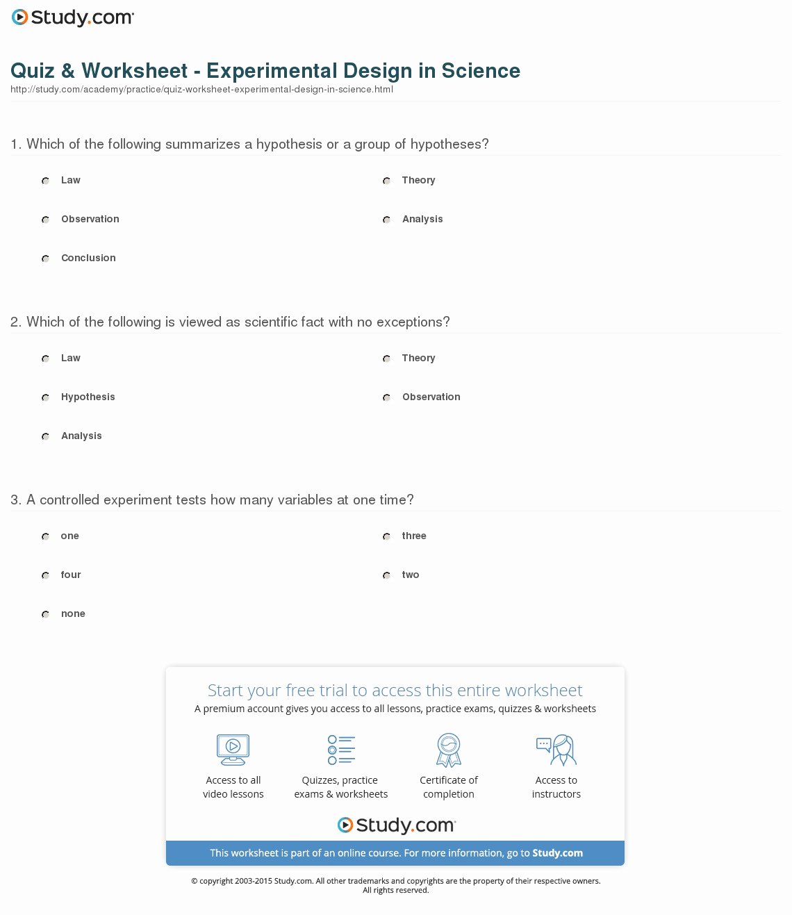 Experimental Design Worksheet Scientific Method Inspirational Quiz &amp; Worksheet Experimental Design In Science