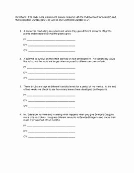 Experimental Variables Worksheet Answers Best Of Science Variables Worksheet Independent Dependent and