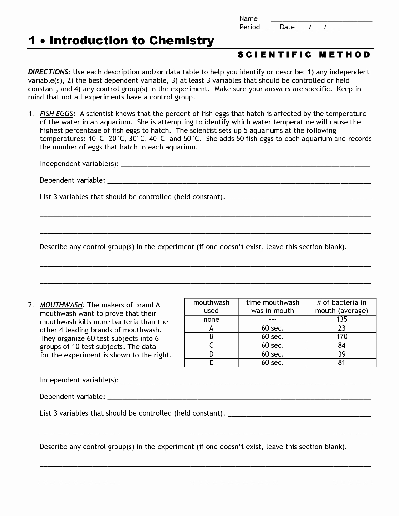 Experimental Variables Worksheet Answers Luxury Experimental Design Worksheet Answer Key