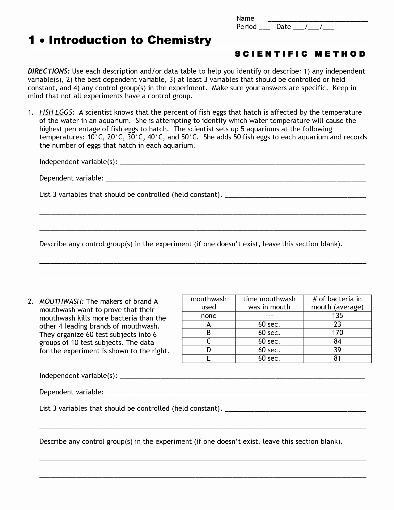 50 Experimental Variables Worksheet Answers