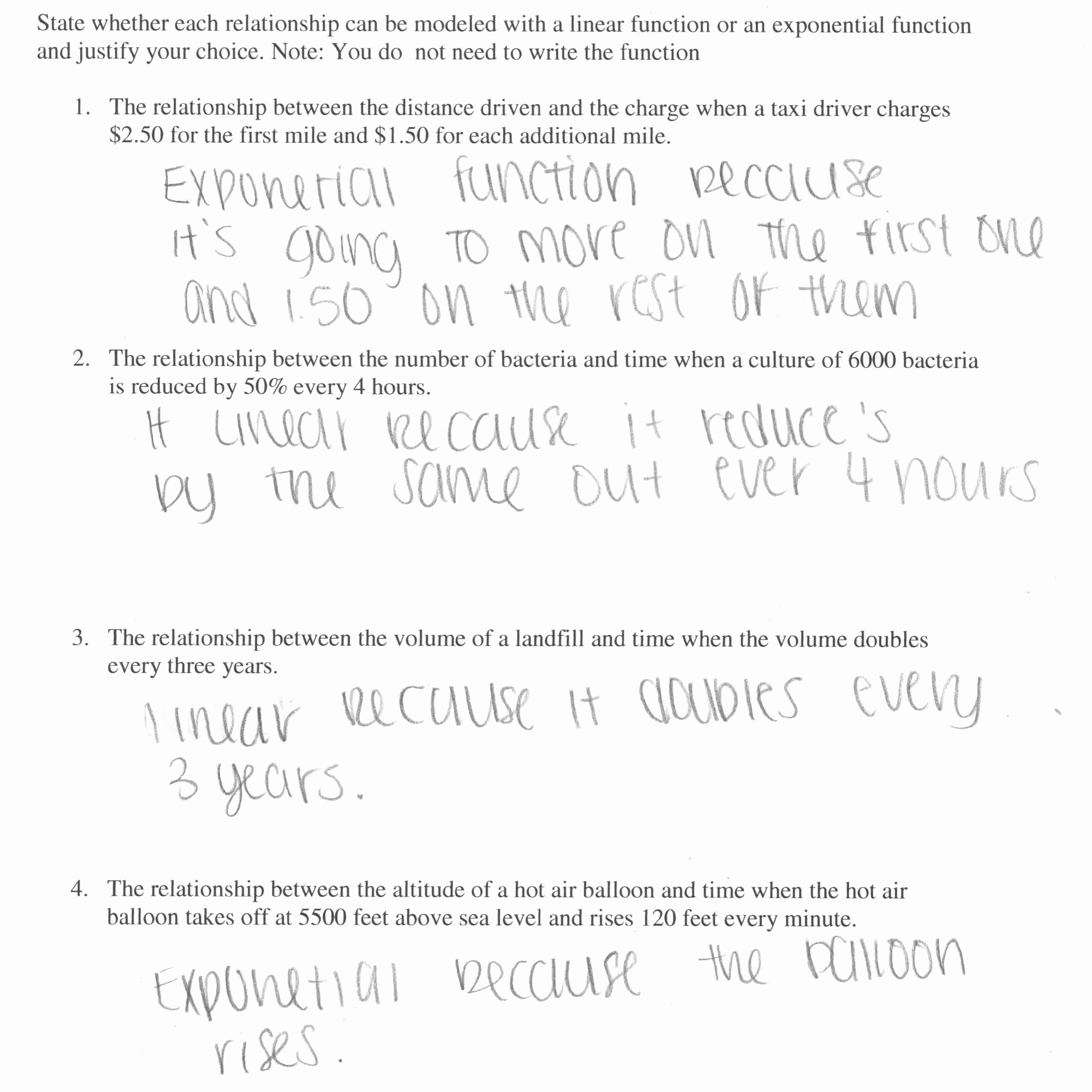 Exponential Function Word Problems Worksheet Lovely Linear or Exponential