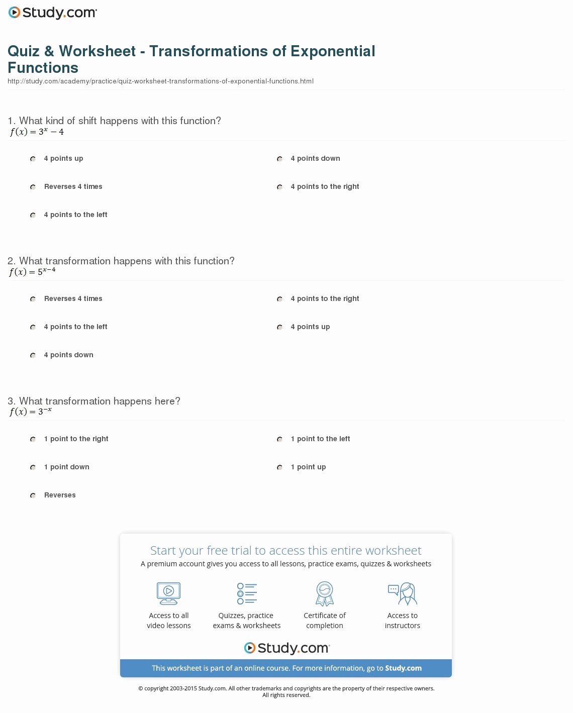 50 Exponential Functions Worksheet Answers