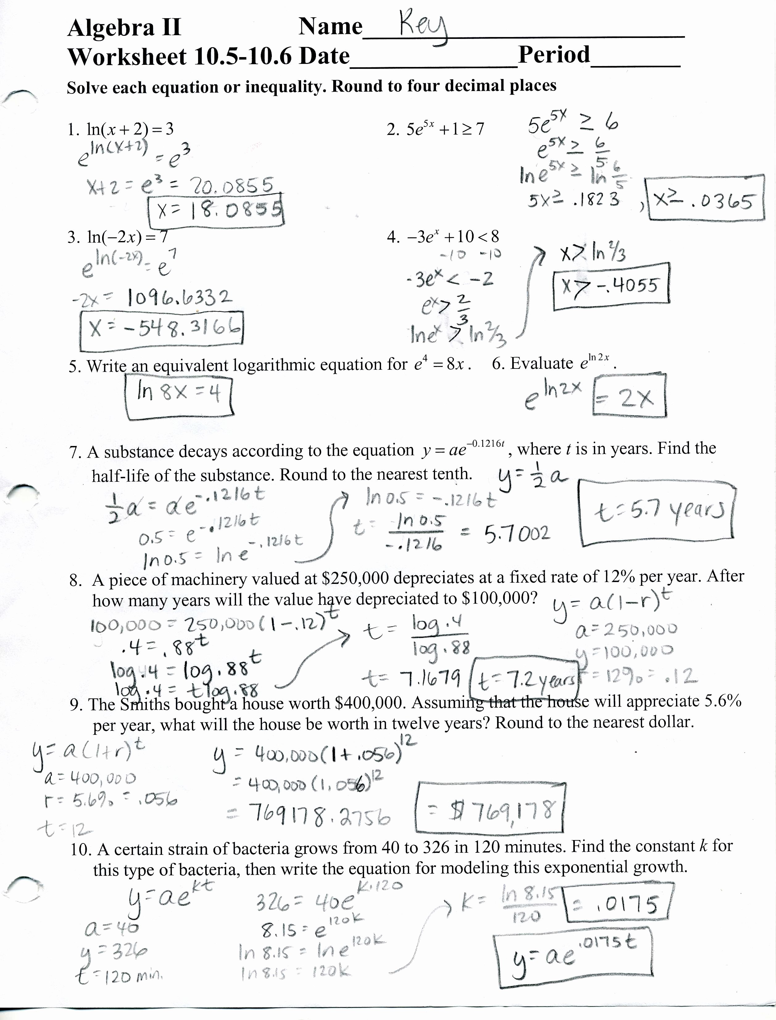 Exponential Functions Worksheet Answers Lovely Logarithmic and Exponential Equations Worksheet