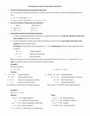 Exponential Functions Worksheet Answers Luxury solving Exponential Equations with Logarithms Worksheet
