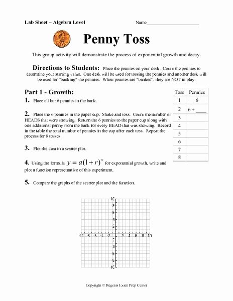 Exponential Growth and Decay Worksheet Awesome Penny toss Exponential Growth and Decay Worksheet for
