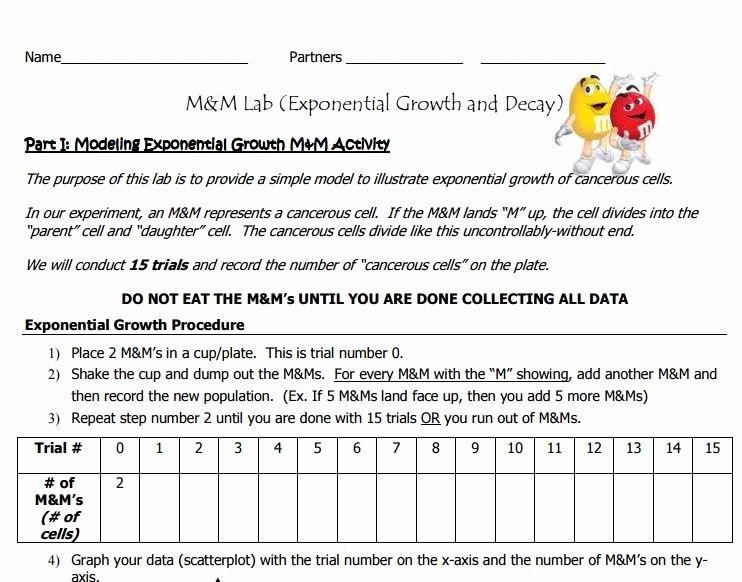 Exponential Growth and Decay Worksheet Fresh Hands On Simulation Of Exponential Growth &amp; Decay with M&amp;m