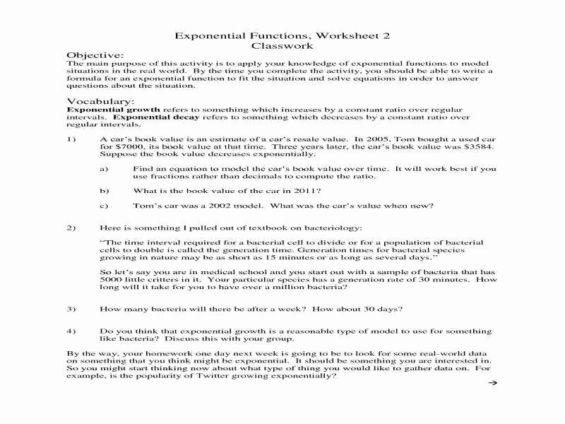 Exponential Growth and Decay Worksheet Luxury Exponential Growth and Decay Worksheet