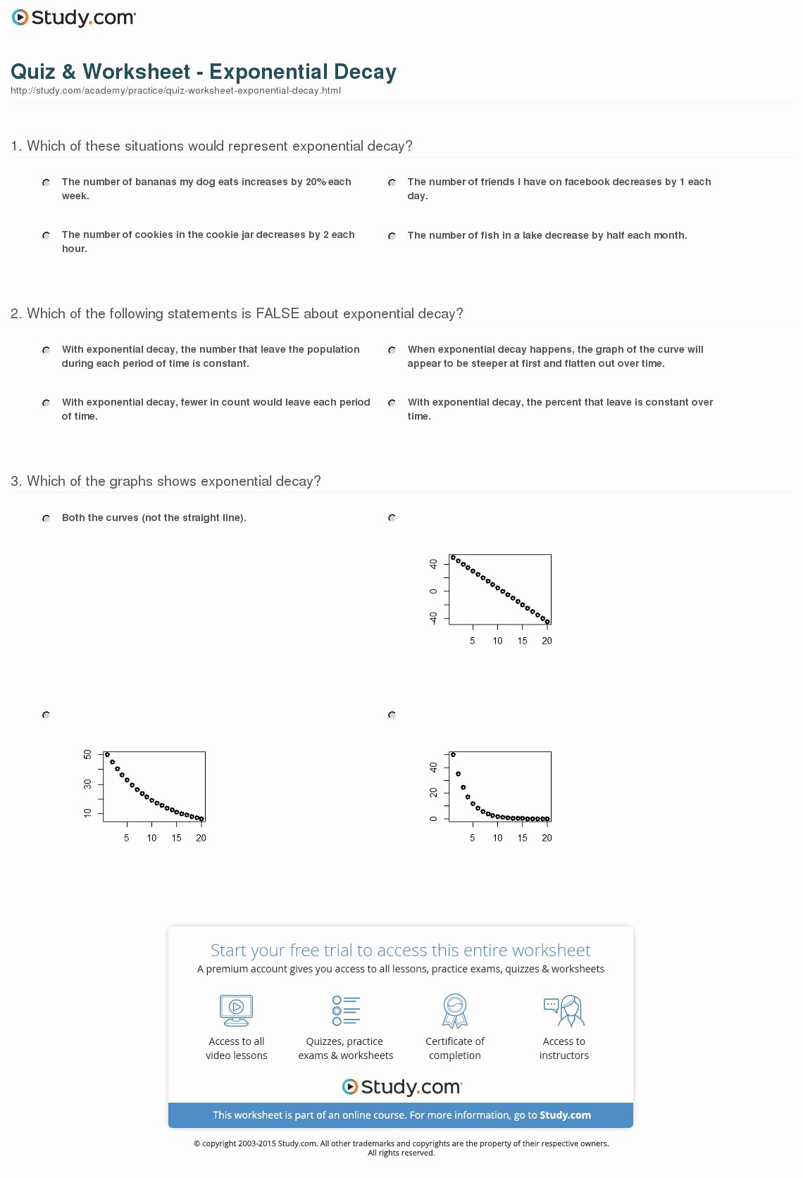 Exponential Growth and Decay Worksheet New Quiz &amp; Worksheet Exponential Decay
