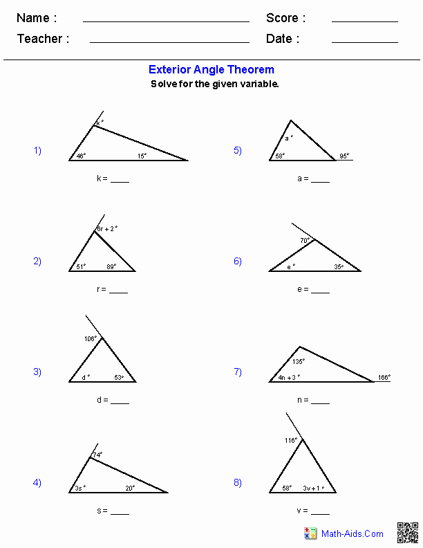 Exterior Angle theorem Worksheet Elegant Geometry Worksheets