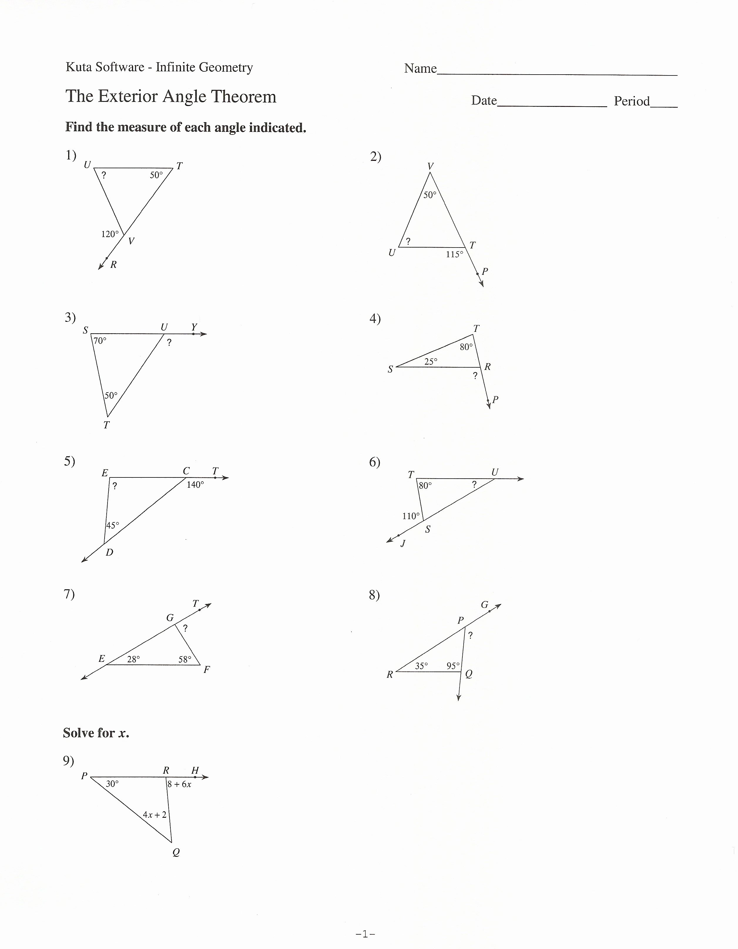 Exterior Angle theorem Worksheet Inspirational Sum Interior Angles A Triangle Worksheet Pdf