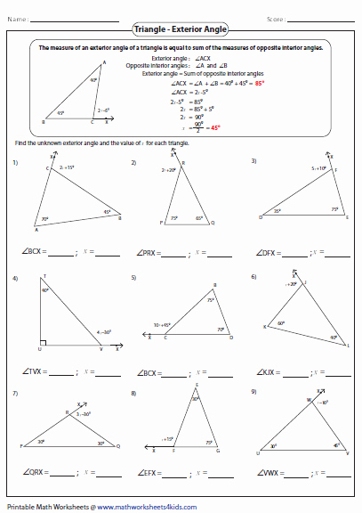 Exterior Angle theorem Worksheet Lovely Triangles Worksheets