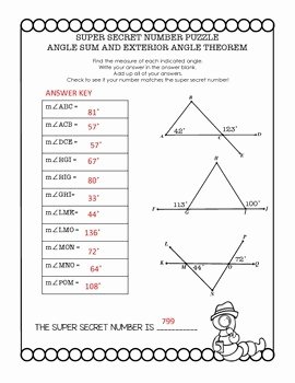 Exterior Angle theorem Worksheet Unique Geometry Super Secret Number Puzzle Triangle Sum and