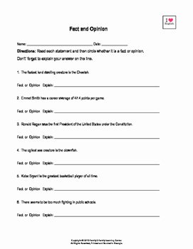 Fact or Opinion Worksheet Elegant Fact &amp; Opinion Worksheet by Family 2 Family Learning