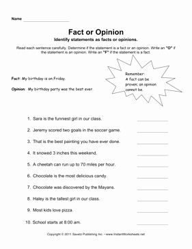 Fact or Opinion Worksheet Inspirational Fact or Opinion