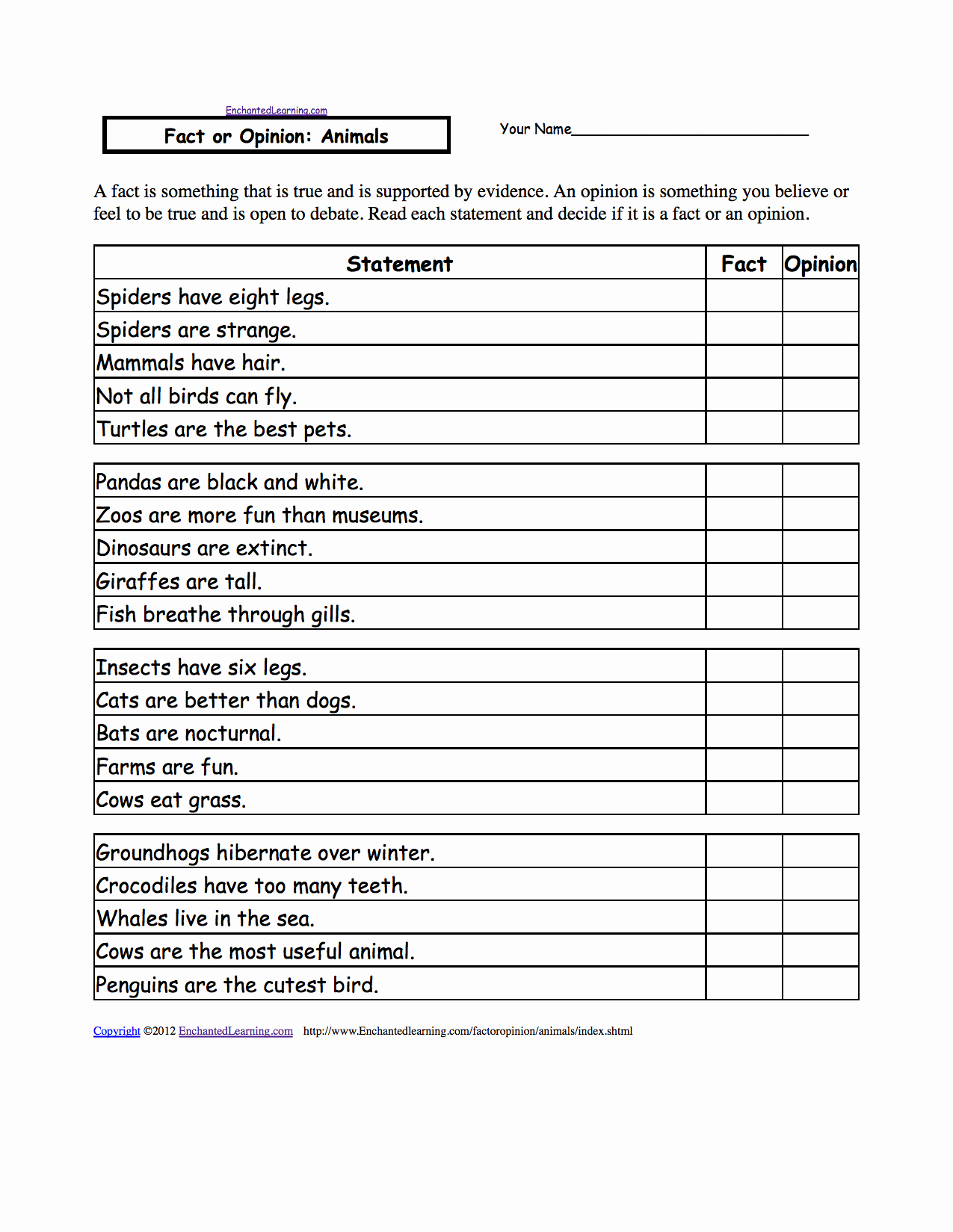Fact or Opinion Worksheet Lovely Fact or Opinion Worksheets to Print Enchantedlearning