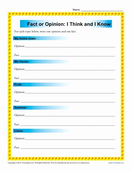 Fact or Opinion Worksheet Luxury I Think and I Know