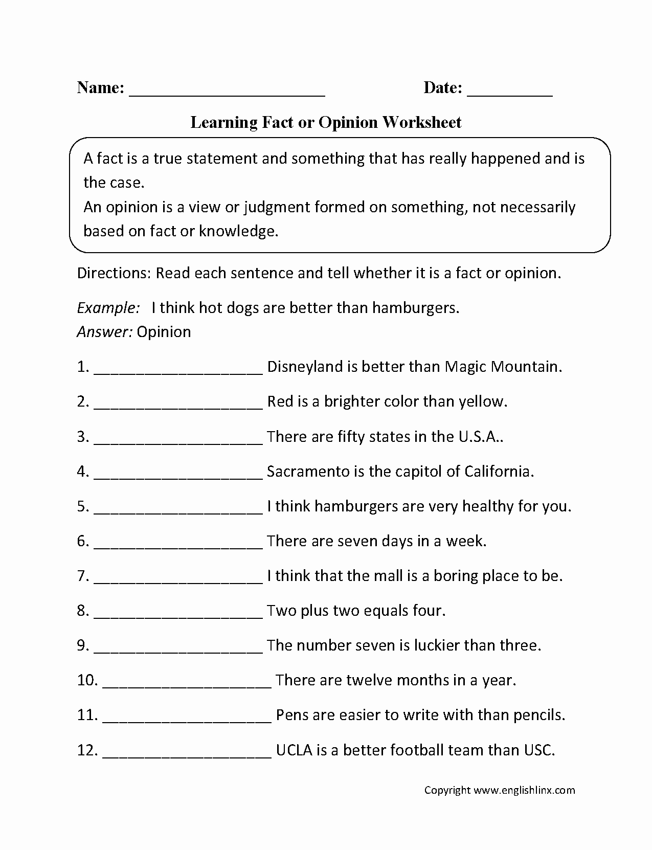 Fact or Opinion Worksheet Luxury Reading Worksheets