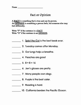 Fact or Opinion Worksheet Unique Fact Vs Opinion Worksheet by M and M Resources