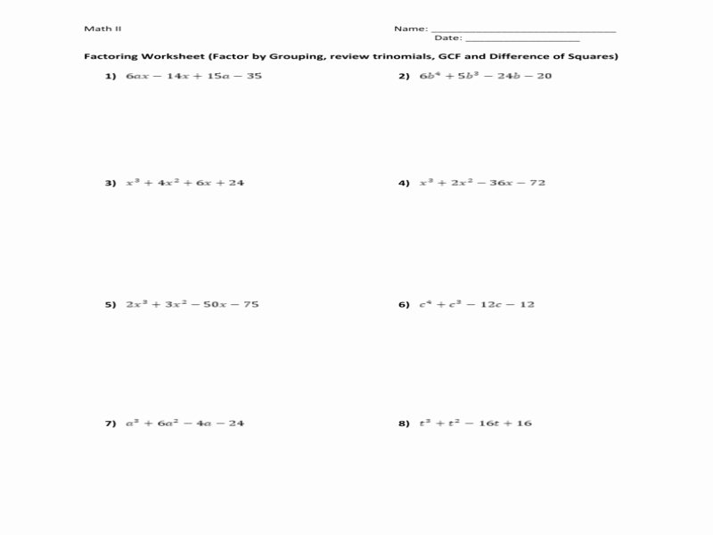 Factor by Grouping Worksheet Inspirational Factoring Worksheet Factorgrouping Review Trinomials