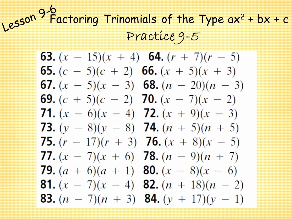 Factoring Ax2 Bx C Worksheet