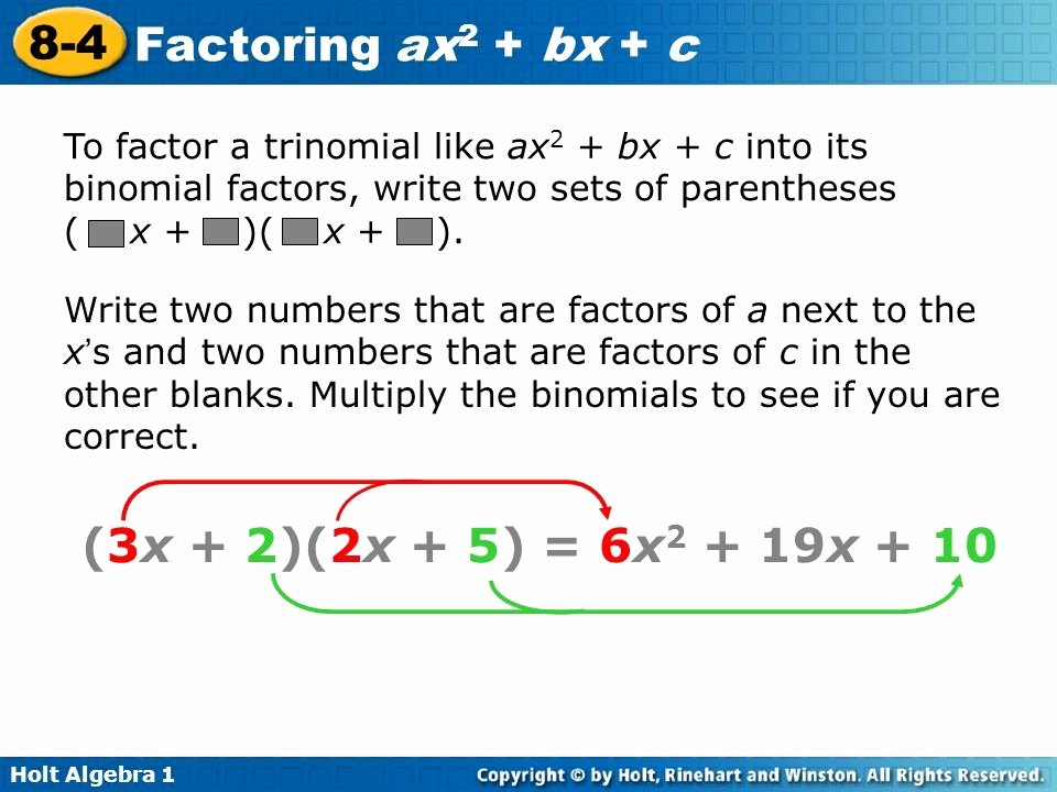 Factoring Ax2 Bx C Worksheet New Factoring Trinomials the form Ax2 Bx C Worksheet the