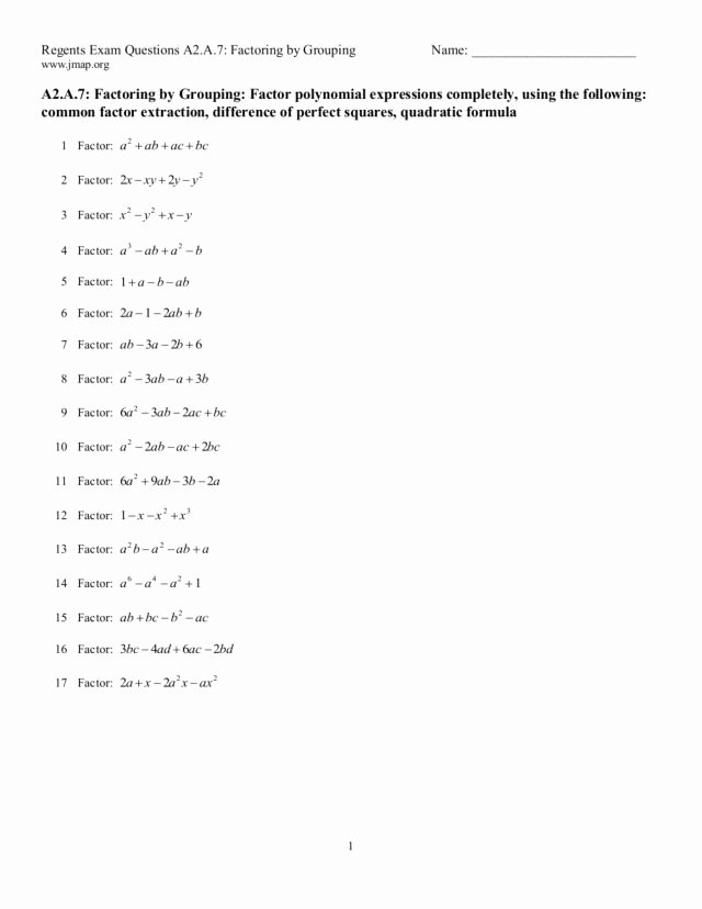 Factoring by Grouping Worksheet Answers Awesome Algebra 2 Factoring by Grouping Worksheet the Best