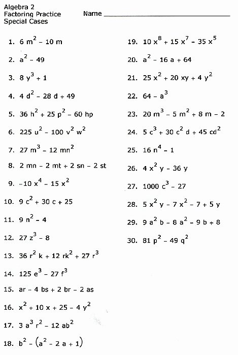 Factoring by Grouping Worksheet Answers Unique Factoring Practice Special Cases