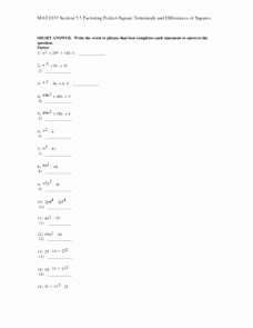 Factoring Difference Of Squares Worksheet Best Of Factoring Perfect Square Trinomials and Differences Of