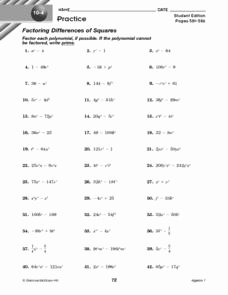 Factoring Difference Of Squares Worksheet Inspirational Factoring Differences Of Squares 9th Grade Worksheet