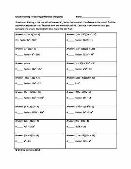 Factoring Difference Of Squares Worksheet Luxury Circuit Training Factoring Difference Of Squares