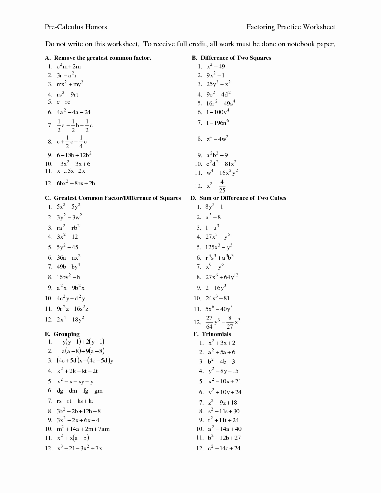 Factoring Difference Of Squares Worksheet Unique Factoring the Difference Two Squares Worksheet Answers